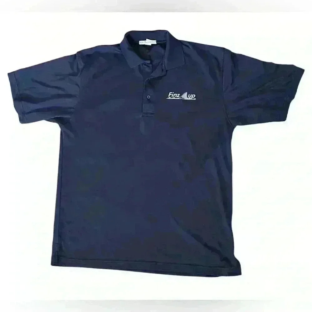 Finz Up Men’s L Polo Golf Shirt Navy Blue Polyester Shark Fin